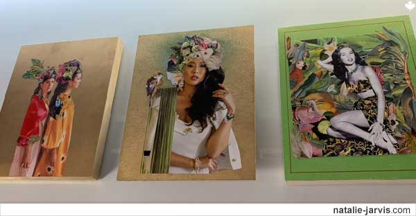 Collages mounted to balsa wood